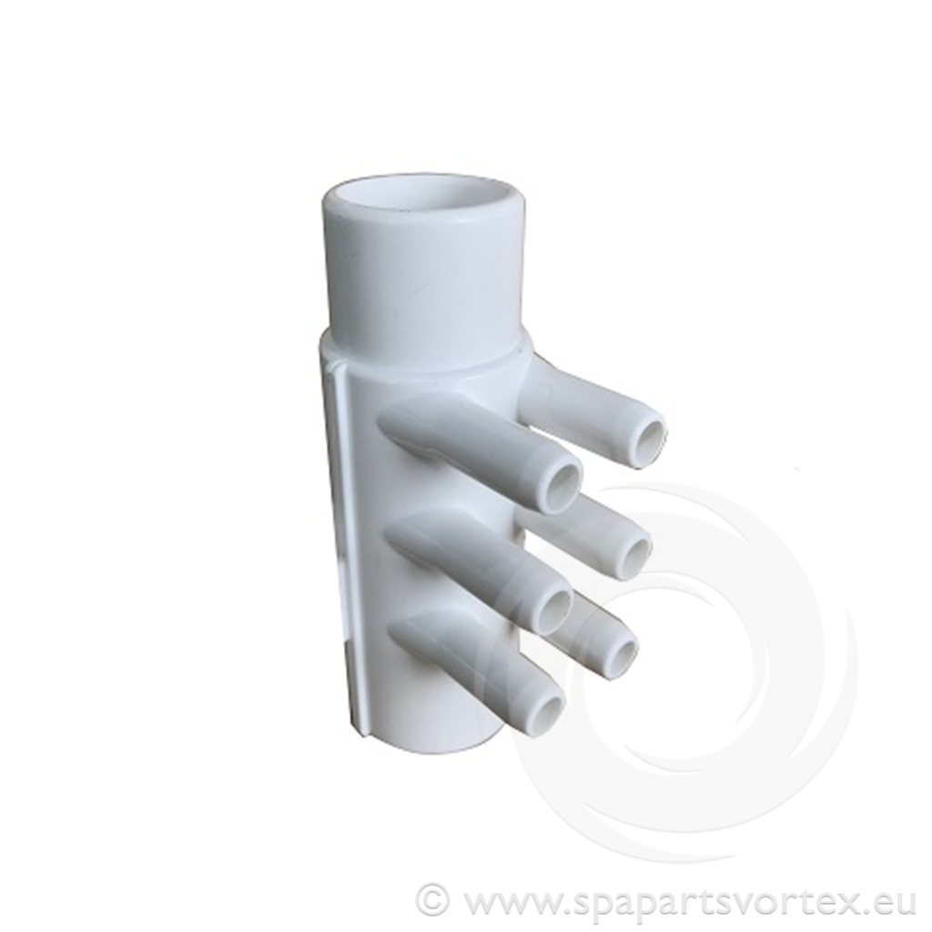 [PL-10508] Air Manifold 1" S x 1" Spg x 3/8" SB (6 Barb)